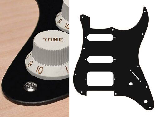 ST-122-BM Boston  pickguard, Stallion, SSH, 2 pot holes, 3-5 switch, 1 ply, black mat