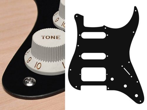 ST-123-BM Boston  pickguard, Stallion, SSH, 3 pot holes, 3-5 switch, 1 ply, black mat