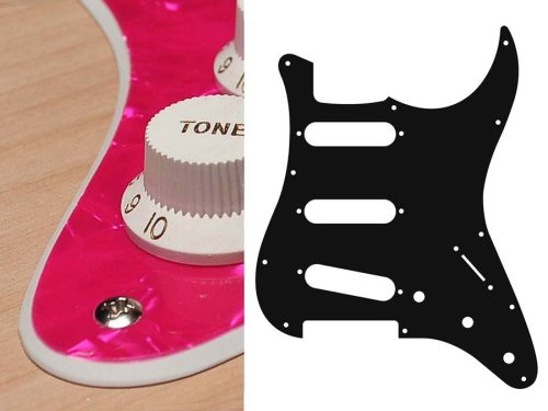 ST-213-PP Boston  pickguard, Stallion, standard, SSS, 3 pot holes, 3-5 switch, 2 ply, pearl pink