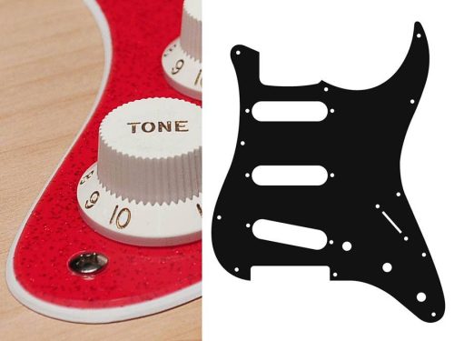 ST-213-SRD Boston  pickguard, Stallion, standard, SSS, 3 pot holes, 3-5 switch, 2 ply, sparkling red