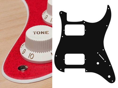 ST-232-SRD Boston  pickguard, Stallion, HH, 2 pot holes, 3-5 switch, 2 ply, sparkling red