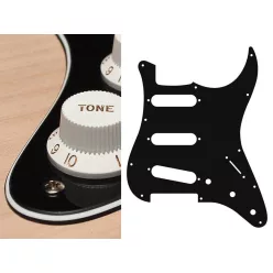   ST-313-B Boston  pickguard, Stallion, standard, SSS, 3 pot holes, 3-5 switch, 3 ply, black