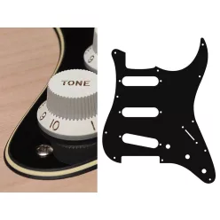   ST-313-BC Boston  pickguard, Stallion, standard, SSS, 3 pot holes, 3-5 switch, 3 ply, black and cream