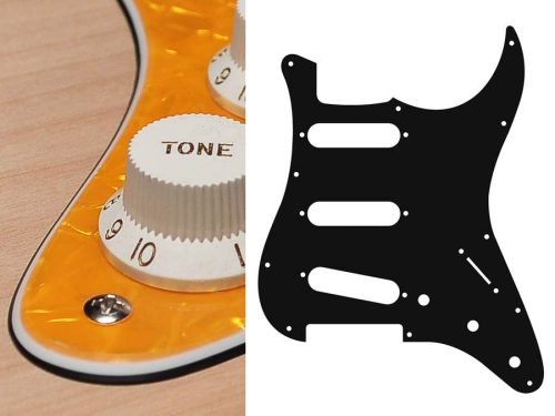 ST-313-PY Boston  pickguard, Stallion, standard, SSS, 3 pot holes, 3-5 switch, 3 ply, pearl yellow