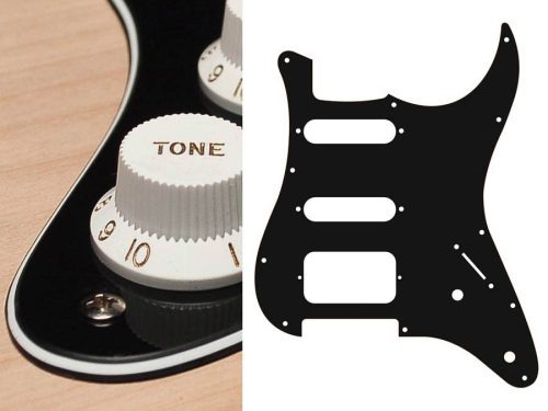 ST-322-B Boston  pickguard, Stallion, SSH, 2 pot holes, 3-5 switch, 3 ply, black