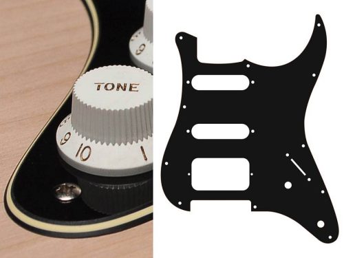 ST-322-BC Boston  pickguard, Stallion, SSH, 2 pot holes, 3-5 switch, 3 ply, black and cream