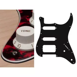   ST-322-RR Boston  pickguard, Stallion, SSH, 2 pot holes, 3-5 switch, 3 ply, tiger red
