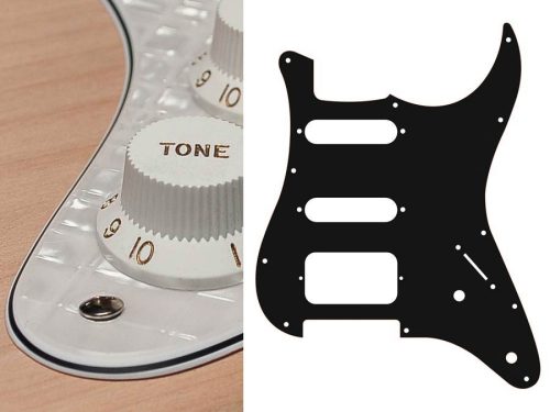 ST-422-PWW Boston  pickguard, Stallion, SSH, 2 pot holes, 3-5 switch, 4 ply, pearl white webbing