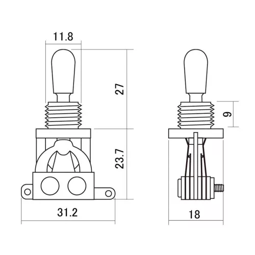 SW-20-BN2 Boston  toggle switch 3-way, made in Japan, black hardware and parts, nickel contacts