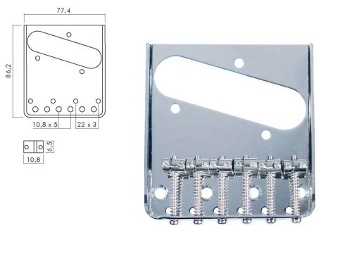 T-40-C Boston  bridge-tailpiece, Teaser tray style, 6 grooved saddles, chrome