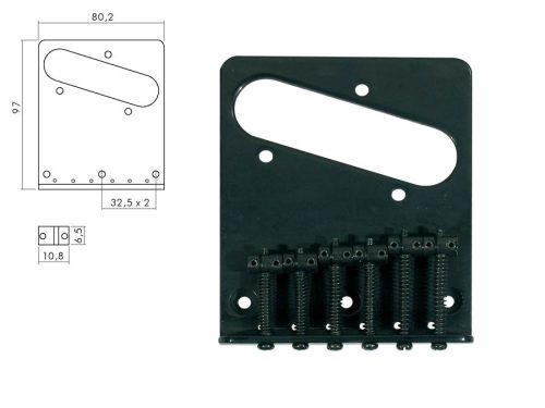 T-64-B Boston  bridge-tailpiece, Teaser, grooved saddles, flat plate, strings-in-bridge or through-body, black