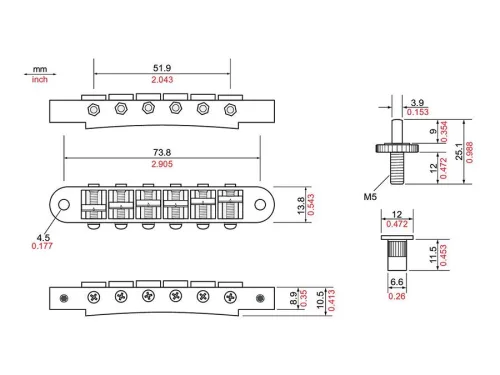 T3BP-CH TonePros  T3BP tune-o-matic bridge, for USA guitars, chrome