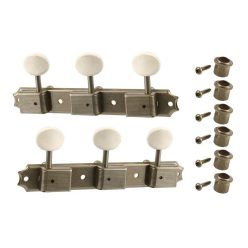   TK0700007 Allparts  Gotoh vintage deluxe style 3x3 keys on a strip, 70 mm, off-white plastic buttons, aged nickel, 2pcs