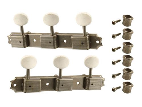 TK0700007 Allparts  Gotoh vintage deluxe style 3x3 keys on a strip, 70 mm, off-white plastic buttons, aged nickel, 2pcs