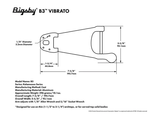 TP3630001 Allparts  Bigsby® B3 vibrato tailpiece, polished aluminum