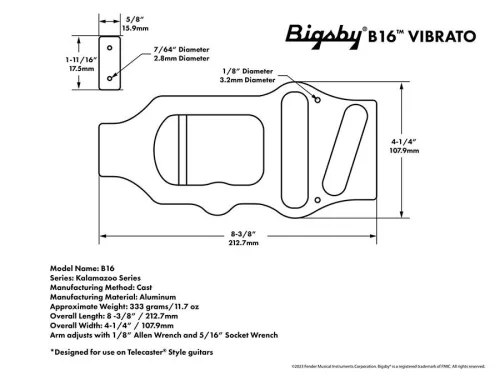 TP3645001 Allparts  Bigsby® B16 vibrato tailpiece, nickel