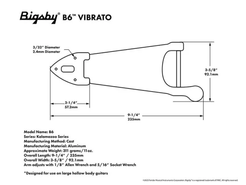 TP3650001 Allparts  Bigsby® B6 vibrato tailpiece, nickel