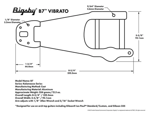 TP3670001 Allparts  Bigsby® B7 vibrato tailpiece, polished aluminum