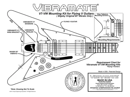 TP3774001 Allparts  Vibramate V7-VW, adapts Bigbsy® B7 to fit on Flying V®, includes bracket, nickel