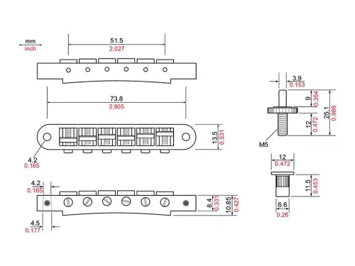 TP6-CH TonePros  TP6 -tune-o-matic bridge, for USA guitars, chrome
