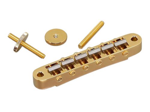 Ti-103B-GG Gotoh  bridge for e-guitar, "tune-o-matic"  thumbwheel spacing 74,0mm, titanium saddles, gold