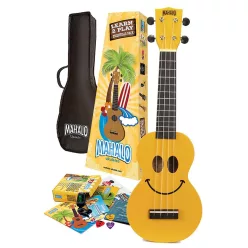   U-SMILE YWK Mahalo Smiley Series soprano ukulele pack SMILE, yellow, with essentials accessory pack