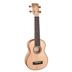   UKS-850 Korala Performer Series soprano ukulele, solid spruce top, spalted maple back and sides, open guitar machine heads