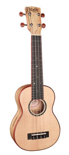 UKS-850 Korala Performer Series soprano ukulele, solid spruce top, spalted maple back and sides, open guitar machine heads