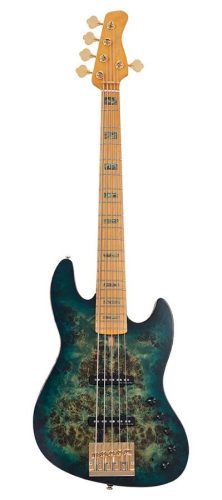 V10 5/TGRS Sire Basses V10 Series Marcus Miller swamp ash + poplar burl 5-string active bass guitar, transparent green satin, incl. gigbag