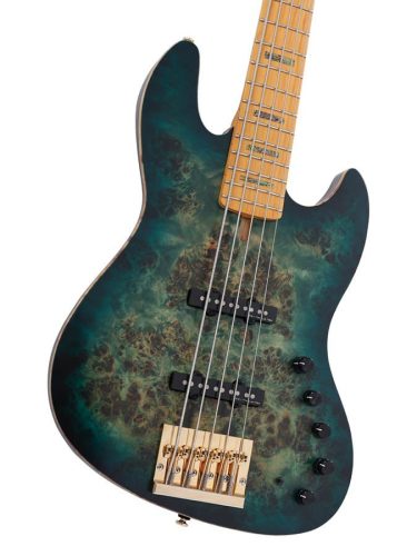 V10 5/TGRS Sire Basses V10 Series Marcus Miller swamp ash + poplar burl 5-string active bass guitar, transparent green satin, incl. gigbag