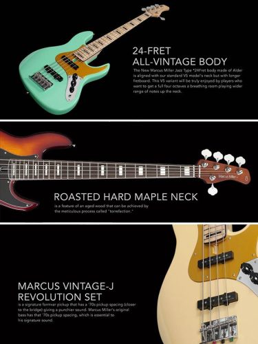 V5.24 A5/MLG Sire Basses V5 Series Marcus Miller alder 24 fret 5-string passive bass guitar tobacco mild green