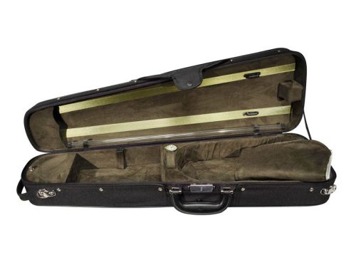 VC-1444-BG Leonardo Student series wooden violin case 4/4, shaped, 2 straps, black, green suede fabric interior