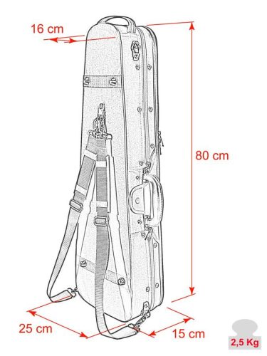 VC-1444-BG Leonardo Student series wooden violin case 4/4, shaped, 2 straps, black, green suede fabric interior