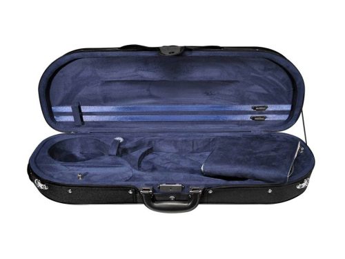 VC-1844-BU Leonardo Student series violin case 4/4, D-shape, 2 straps, black, blue suede fabric interior