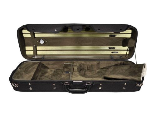 VC-47-BG Leonardo Pro series violin case 4/4, oblong, wood, 2 straps, black, green suede fabric interior