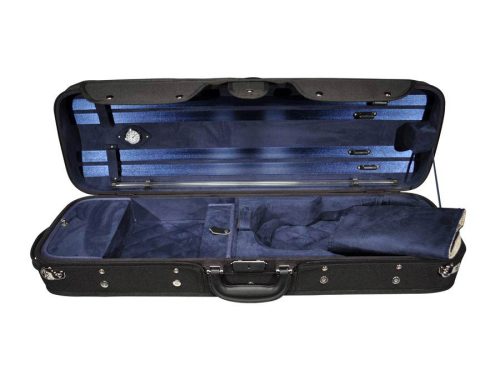 VC-47-BU Leonardo Pro series violin case 4/4, oblong, wood, 2 straps, black, blue suede fabric interior