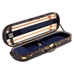   VC-LUX-BU Leonardo Lux series violin case 4/4, round oblong, wood, black, navy plush & silk interior, humidifier, accesory pocket
