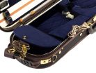 VC-LUX-BU Leonardo Lux series violin case 4/4, round oblong, wood, black, navy plush & silk interior, humidifier, accesory pocket