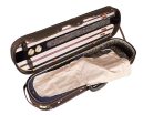 VC-LUX-EL Leonardo Lux series violin case 4/4, round oblong, wood, black, navy plush & silk interior, humidifier, accesory pocket