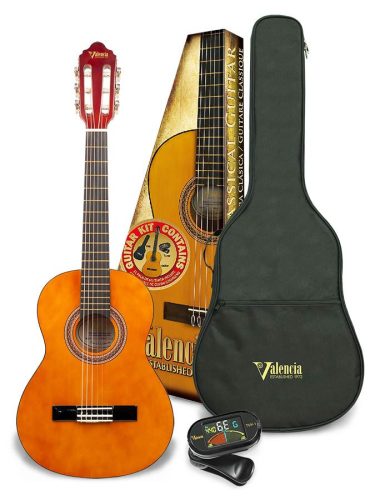 VC102K Valencia Series 100 classic guitar kit: guitar 1/2 size with bag and clip tuner