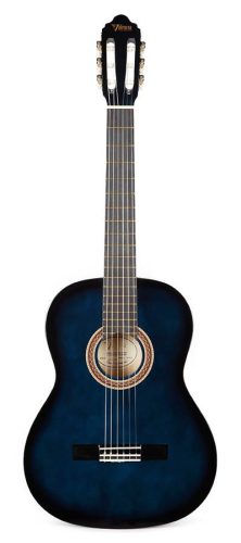 Valencia VC104BUS Klasszikus Gitár, 100-as Sorozat, Hársfa Test, Juhar Fogólap, Kék Sunburst