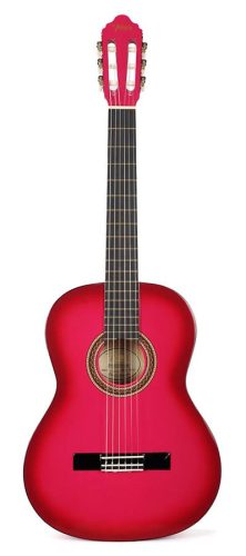 Valencia VC104PKS Klasszikus Gitár, 100-as Sorozat, Hársfa Test, Juhar Fogólap, Rózsaszín Sunburst