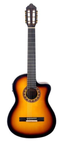 Valencia VC304CEASB - Klassische Gitarre Serie 300 4/4, Sitka-Fichte & Mahagoni, Mit Preamp und Cutaway, Antique Sunburst Satin