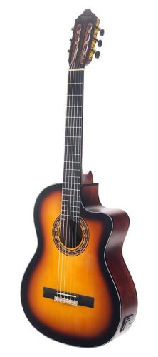 Valencia VC304CEASB - Klassische Gitarre Serie 300 4/4, Sitka-Fichte & Mahagoni, Mit Preamp und Cutaway, Antique Sunburst Satin