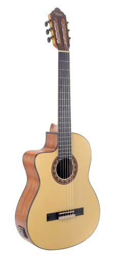 Valencia VC304CEL - Linkshänder Klassische Gitarre Serie 300 4/4, Sitka-Fichte & Mahagoni, Mit Preamp und Cutaway, Natural Satin