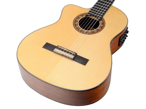 Valencia VC304CEL - Linkshänder Klassische Gitarre Serie 300 4/4, Sitka-Fichte & Mahagoni, Mit Preamp und Cutaway, Natural Satin