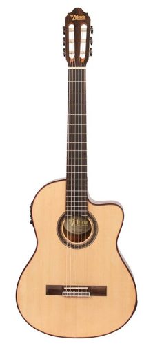 Valencia VC704CE - Klassische Gitarre Serie 700 4/4, Massive Sitka-Fichte & Mahagoni, Mit Preamp und Cutaway, Natural