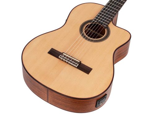 Valencia VC704CE - Klassische Gitarre Serie 700 4/4, Massive Sitka-Fichte & Mahagoni, Mit Preamp und Cutaway, Natural