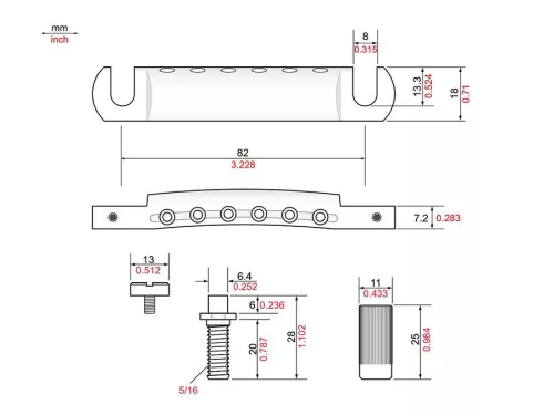 VTNA-N TonePros  VTNA wraparound bridge, for USA guitars, nickel