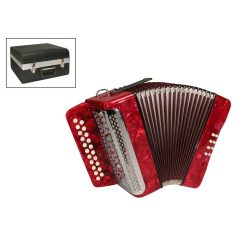   XG-08-BCR private label  accordion 8 bass, 2 rows, B-C, diatonic, flat panel, case and straps, red